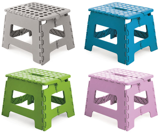 SGABELLO PIEGHEVOLE IN PLASTICA cm. 28x24x21,5 h col. Assortiti