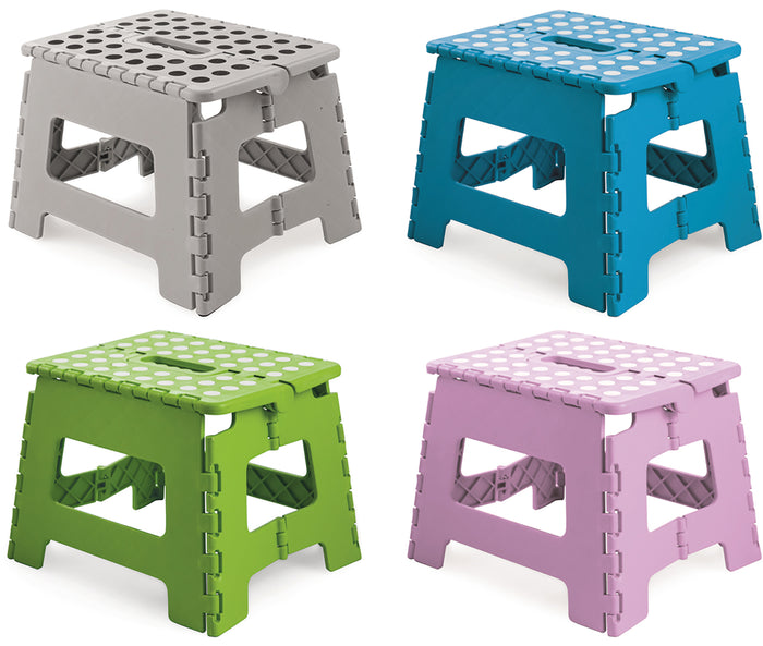 SGABELLO PIEGHEVOLE IN PLASTICA cm. 28x24x21,5 h col. Assortiti