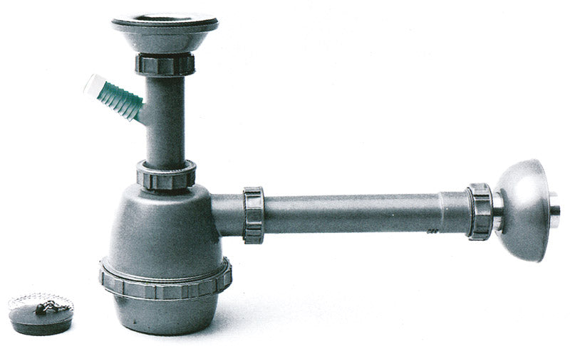 SIFONE IN PLASTICA A 1 VIA CON PILETTA E ATTACCO LAVATRICE  mis. 1.1/4