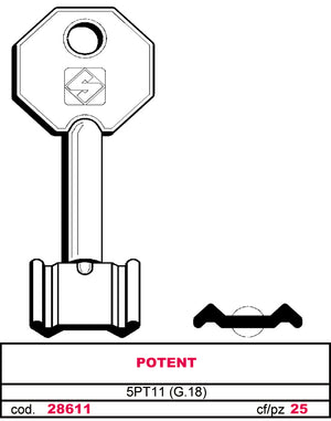 Silca CHIAVE A DOPPIA MAPPA 5PT11 (G. VAS 0) POTENT 5.00 pz