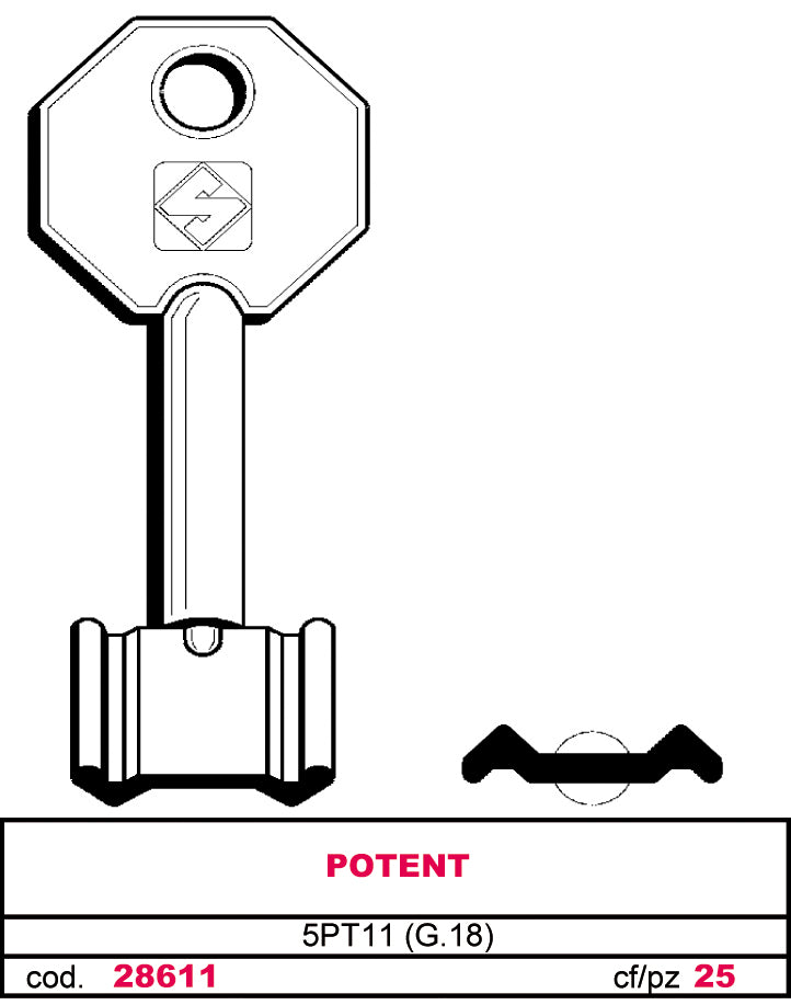 Silca CHIAVE A DOPPIA MAPPA 5PT11 (G. VAS 0) POTENT 5.00 pz