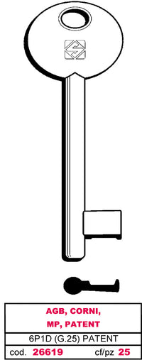 Silca CHIAVE A MAPPA 6P1D (G. VAZ 0) PATENT AGB, CORNI, MP, PATENT 5.00 pz