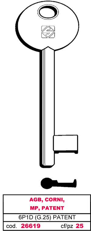 Silca CHIAVE A MAPPA 6P1D (G. VAZ 0) PATENT AGB, CORNI, MP, PATENT 5.00 pz