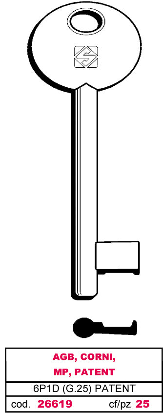 Silca CHIAVE A MAPPA 6P1D (G. VAZ 0) PATENT AGB, CORNI, MP, PATENT 5.00 pz