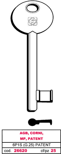 Silca CHIAVE A MAPPA 6P1S (G. VAZ 0) PATENT AGB, CORNI, MP, PATENT 5.00 pz