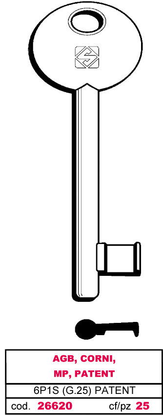 Silca CHIAVE A MAPPA 6P1S (G. VAZ 0) PATENT AGB, CORNI, MP, PATENT 5.00 pz