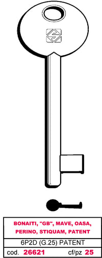 Silca CHIAVE A MAPPA 6P2D (G. VAZ 0) PATENT BONAITI 5.00 pz
