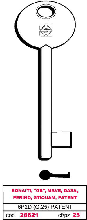 Silca CHIAVE A MAPPA 6P2D (G. VAZ 0) PATENT BONAITI 5.00 pz