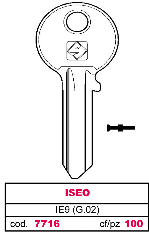 Silca CHIAVE ASC IE9 (G.VAC 0) ISEO 20.00 pz