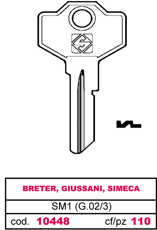 Silca CHIAVE ASC SM1 (G.VAC 3) BRETER, GIUSSANI, SIMECA 100.00 pz