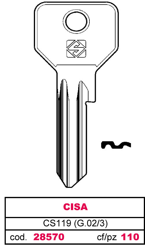 Silca CHIAVE OTTONE CS119 (G.VAC 3) CISA 10.00 pz