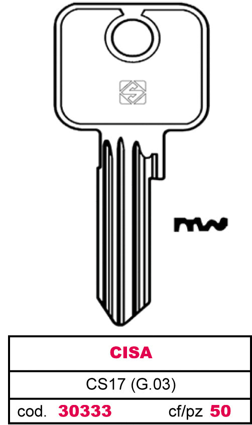 Silca CHIAVE OTTONE CS17 (G.VAD 0) CISA 10.00 pz