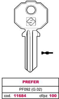Silca CHIAVE OTTONE PF092 (G.VAC 0) PREFER 20.00 pz
