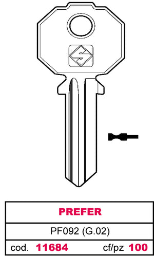 Silca CHIAVE OTTONE PF092 (G.VAC 0) PREFER 20.00 pz