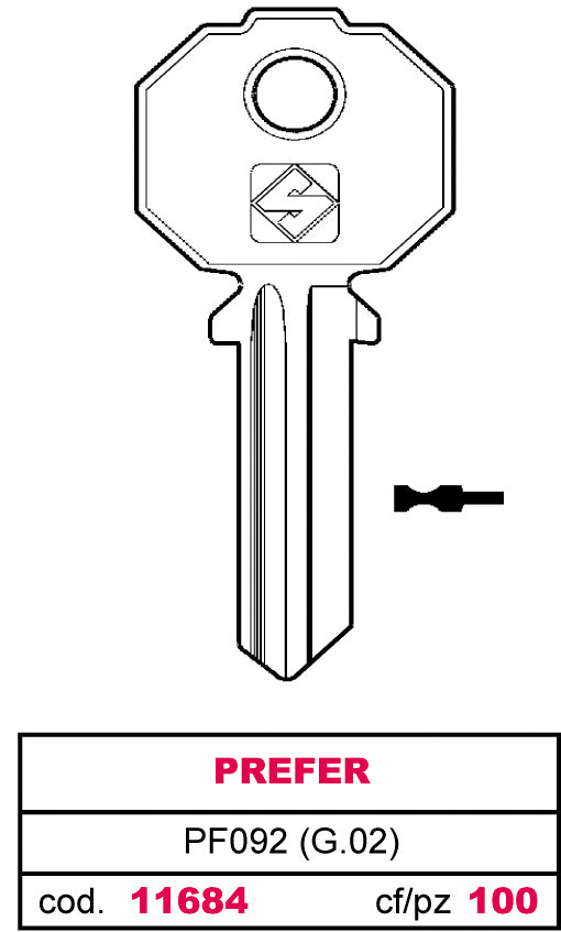 Silca CHIAVE OTTONE PF092 (G.VAC 0) PREFER 20.00 pz