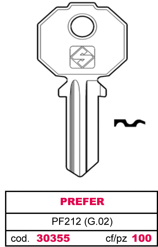 Silca CHIAVE OTTONE PF212 (G.VAC 0) PREFER 20.00 pz