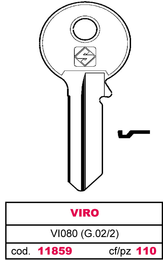 Silca CHIAVE OTTONE VI080 (G.VAC 2) VIRO 100.00 pz