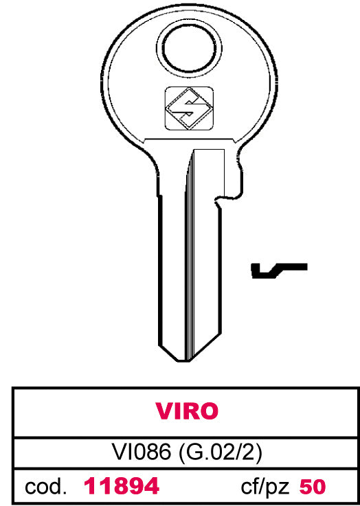 Silca CHIAVE OTTONE VI086 (G.VAC 2) VIRO 50.00 pz