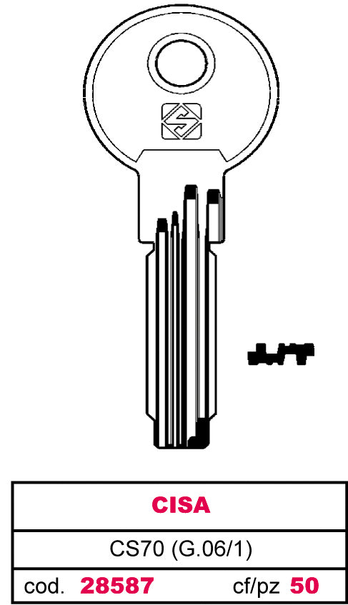 Silca CHIAVE PUNZONATA OTTONE CS70 (G.VAG 1) CISA 10.00 pz