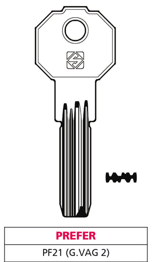 Silca CHIAVE PUNZONATA OTTONE PF21 (G. VAG 2) PREFER 5.00 pz