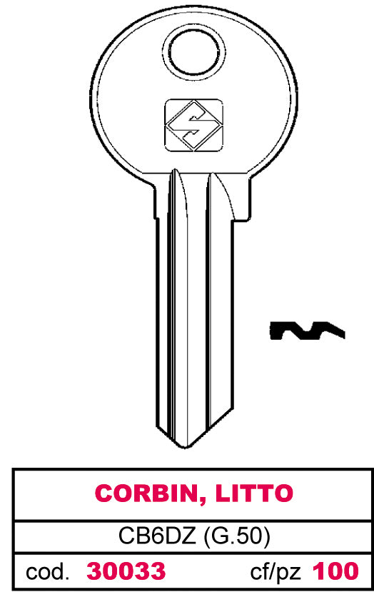 Silca CHIAVE SILKY OTTONE CB6DZ (G.VGB 1) CORBIN, LITTO 100.00 pz