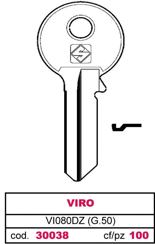 Silca CHIAVE SILKY OTTONE VI080DZ (G.VGB 1) VIRO 100.00 pz