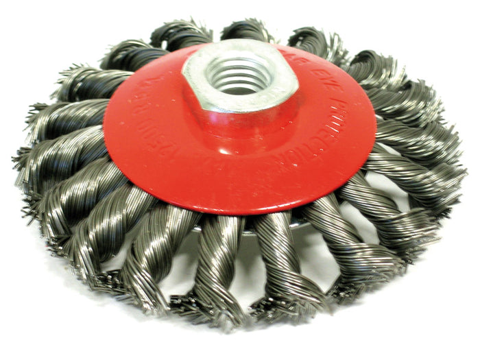 SPAZZOLA CIRCOLARE CONICA A MAZZETTI RITORTI attacco M14 Ø mm. 100