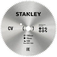 Stanley LAMA CROMATA X10215-XJ PER SEGA CIRCOLARE Ø mm. 190 - 100 denti