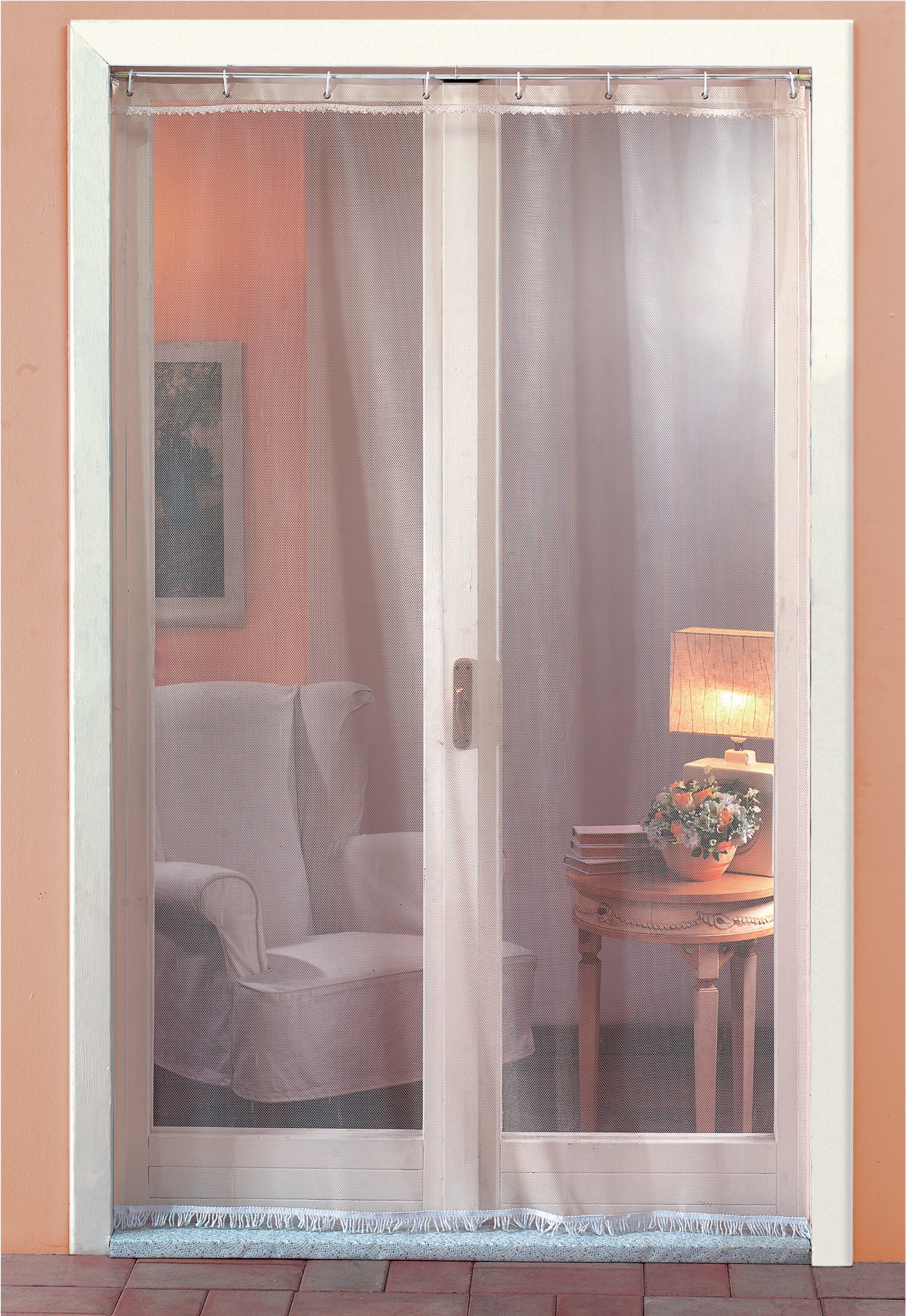 TENDA ZANZARIERA MOSCHITO CON FRANGIA ED OCCHIELLI cm. 145/150x250 col. Panna