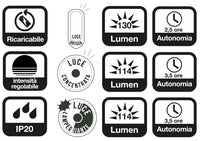 TORCIA RICARICABILE LUMUS DOPPIA FONTE LUMINOSA Ø cm. 8,5x20,2 h