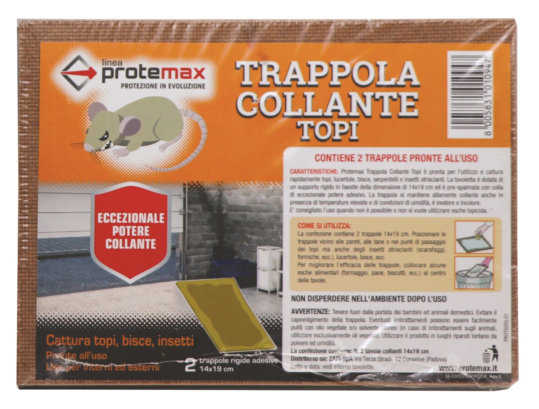 TRAPPOLA TAVOLETTA TOPI  MINY BLISTER PZ 2 cm.15x20