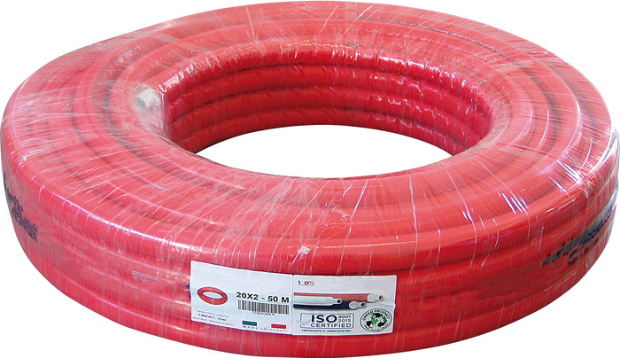 TUBO MULTISTRATO spessore alluminio mm. 0,25 mis. 20x2,0 colore rosso 50.00 metri