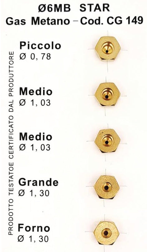 UGELLI PER CUCINA METANO kit 5 pezzi 5.00 confezioni