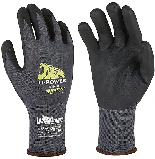 U-Power GUANTI DA LAVORO FLEX IN NYLON/NITRILE Col. Grigio/Nero  tg. 8 12.00 paia