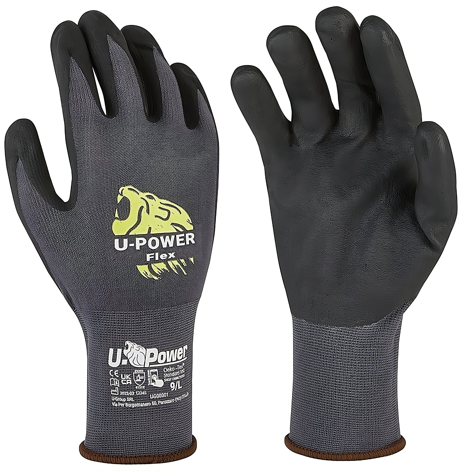 U-Power GUANTI DA LAVORO FLEX IN NYLON/NITRILE Col. Grigio/Nero  tg. 9 12.00 paia