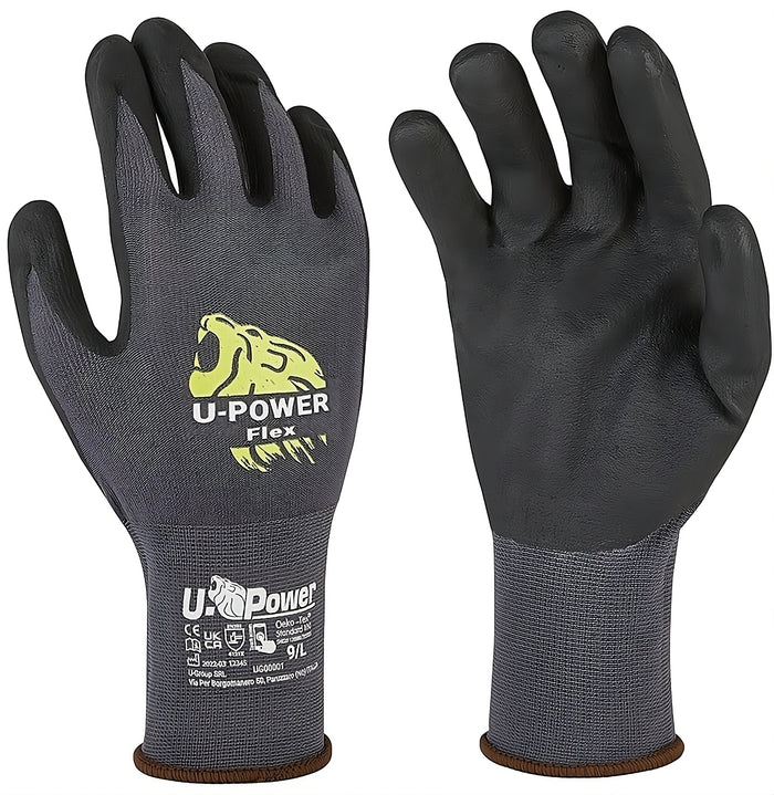U-Power GUANTI DA LAVORO FLEX IN NYLON/NITRILE Col. Grigio/Nero  tg. 9 12.00 paia