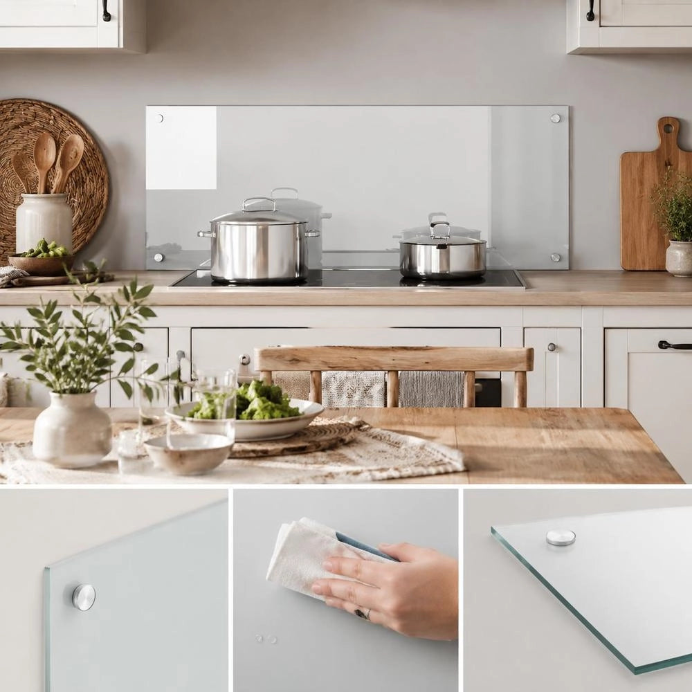 Tempered Glass Kitchen Splashback 100x40cm Heat Resistant Easy Clean Transparent Back Panel Wall Protection For Kitchen Living Room Bathroom