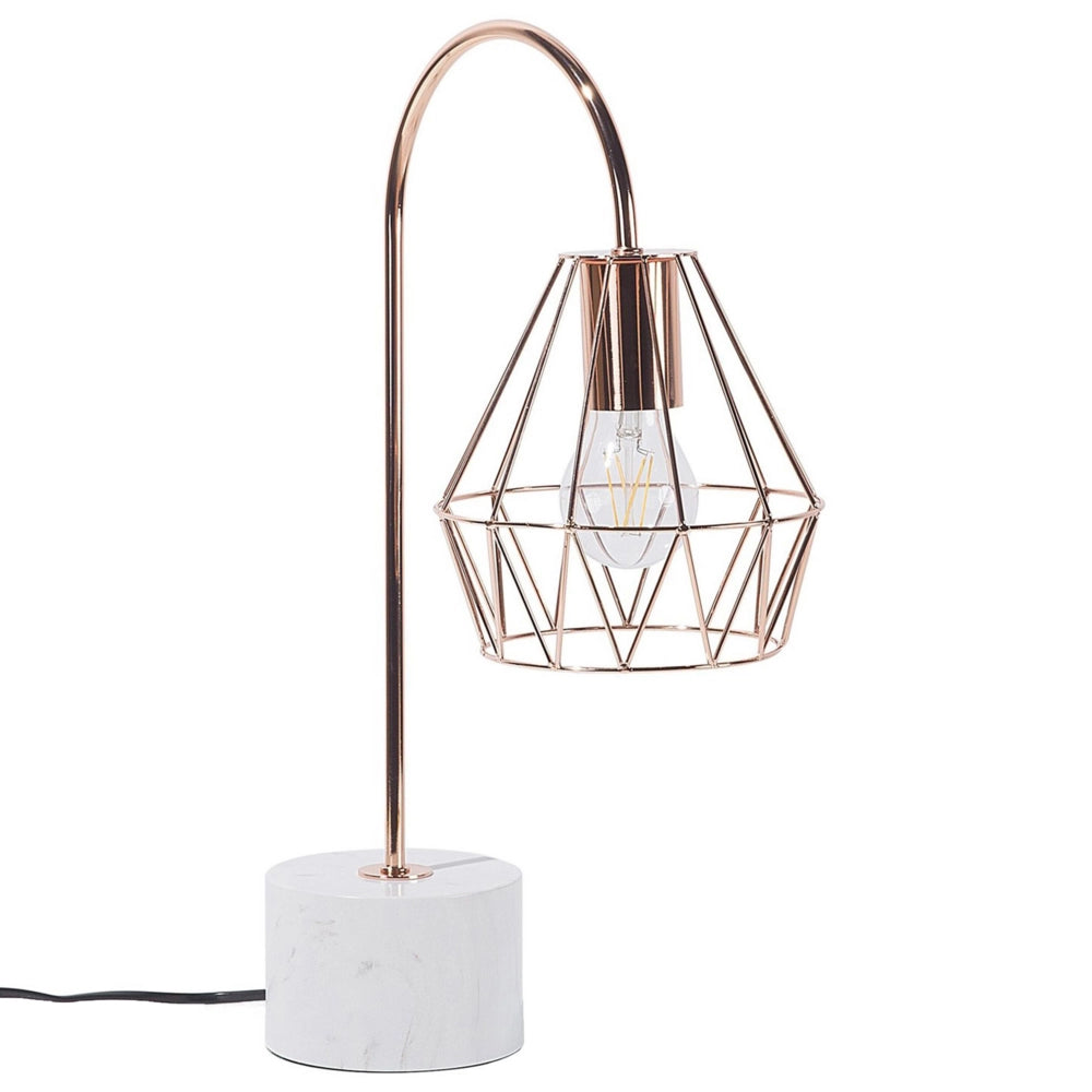 Lampada da tavolo Lampada da scrivania in metallo rame con paralume a gabbia diamantata con base tonda effetto marmo