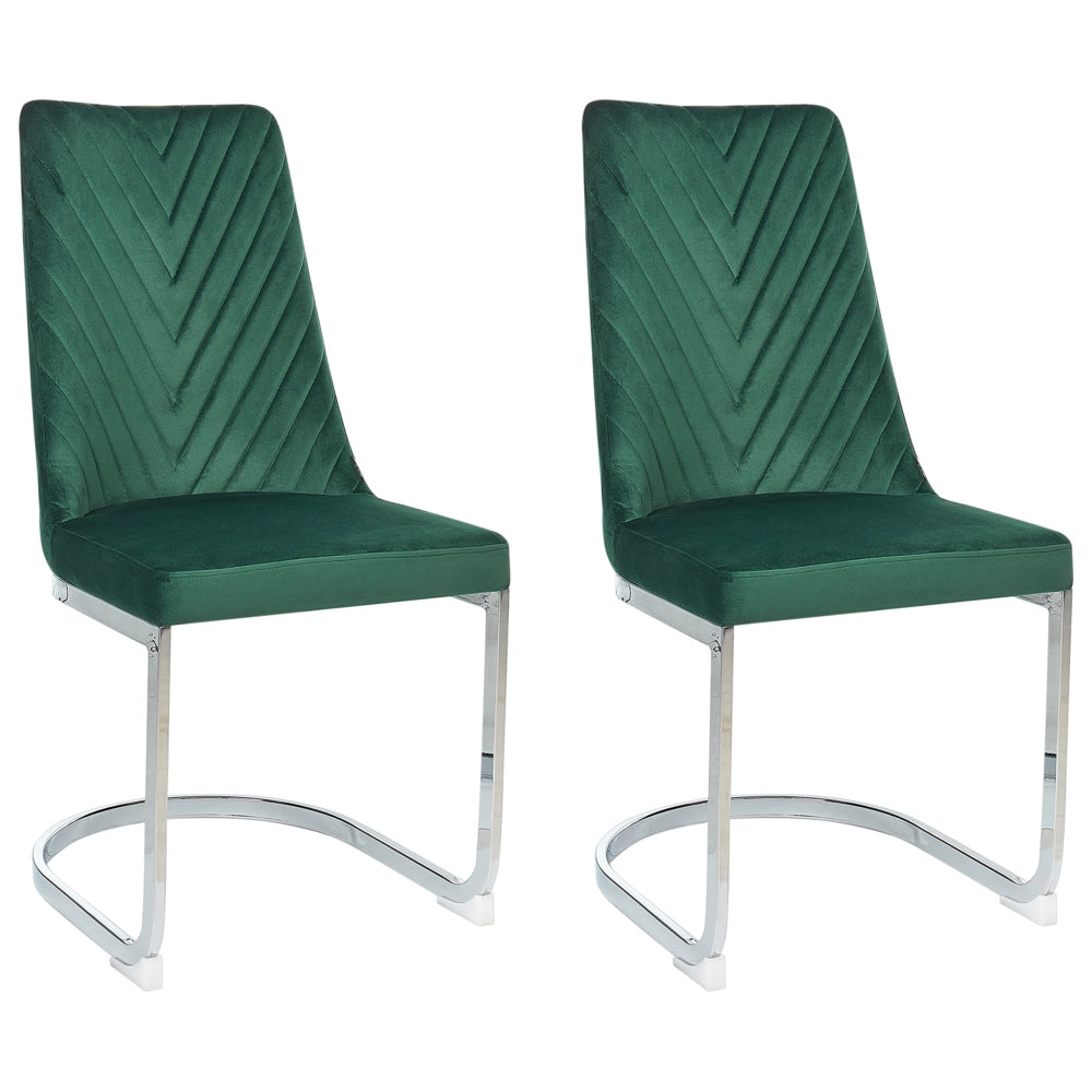 Set di 2 sedie da pranzo in velluto verde senza braccioli con schienale alto sedia a sbalzo da soggiorno