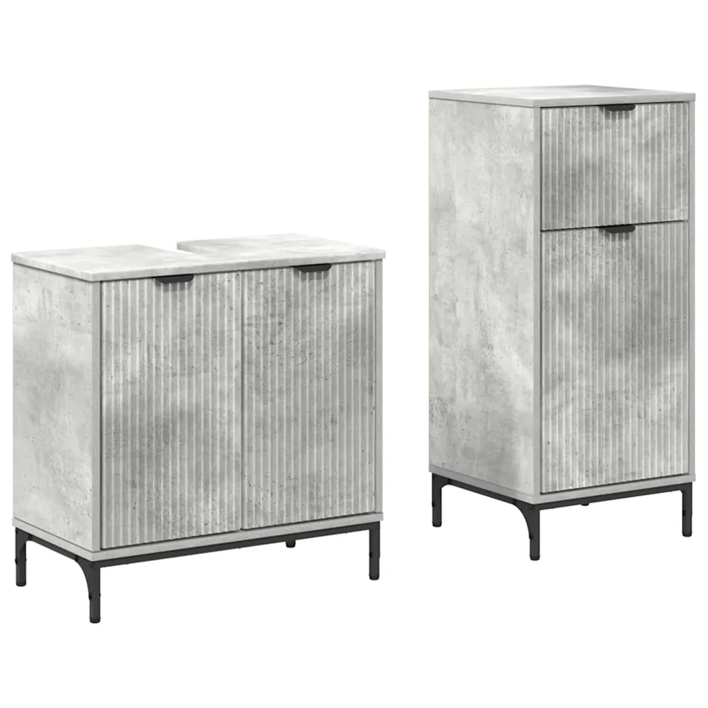 Set di mobili per il Bagno | Armadio da bagno con cassetto 2 pz Grigio cemento
