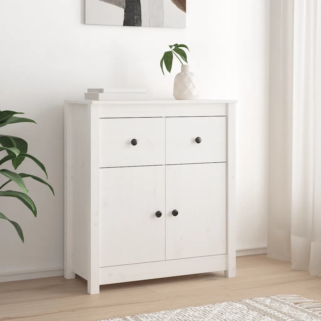 Credenza Bianca 70x35x80 cm in Legno Massello di Pino 813750