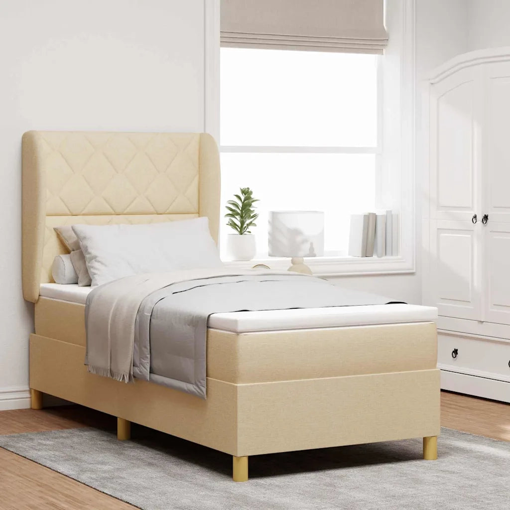 Letto a molle con testiera Crema 200 x 90 cm Tessuto 3340800