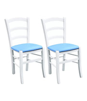 Set 2 sedie legno massello bianco seduta imbottita azzurro - Mobili 2G