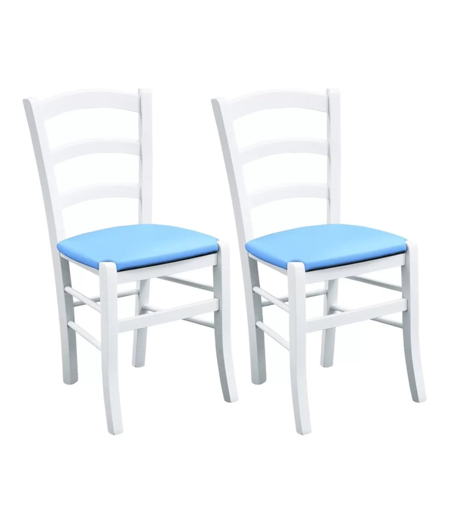 Set 2 sedie legno massello bianco seduta imbottita azzurro - Mobili 2G