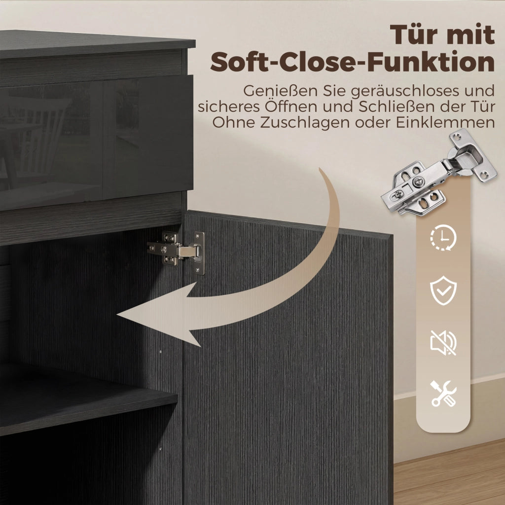 Cassettiera Moderna con 5 Cassetti, Ripiano Regolabile, Ante Soft-Close ¨C zephmum ¨C Nero Lucido