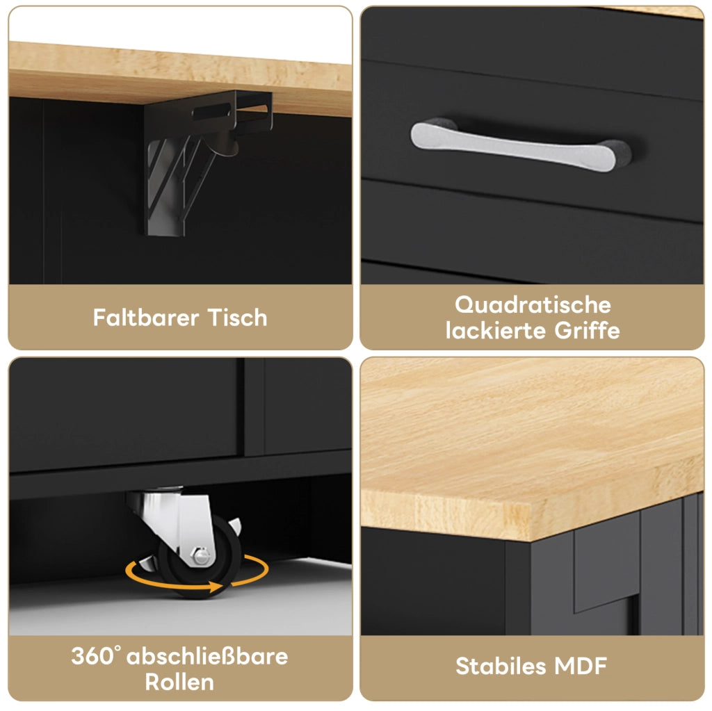 Isola cucina mobile 120 cm con piano pieghevole e USB