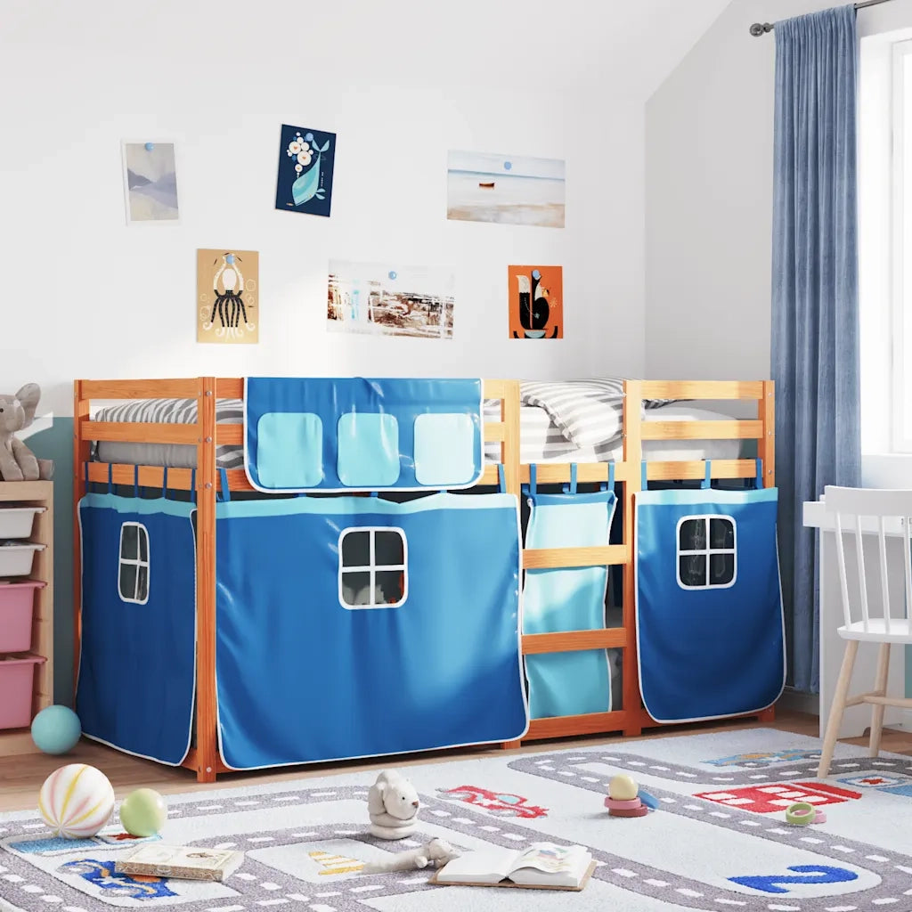 Letto a Castello senza Materasso-Struttura Letto a Castello Blu 90x200cm Massello Pino 809100