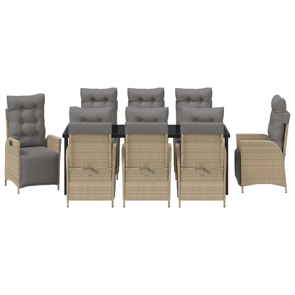Set da Pranzo per Giardino con cuscino 9 pcs Beige polyrattan 3380567