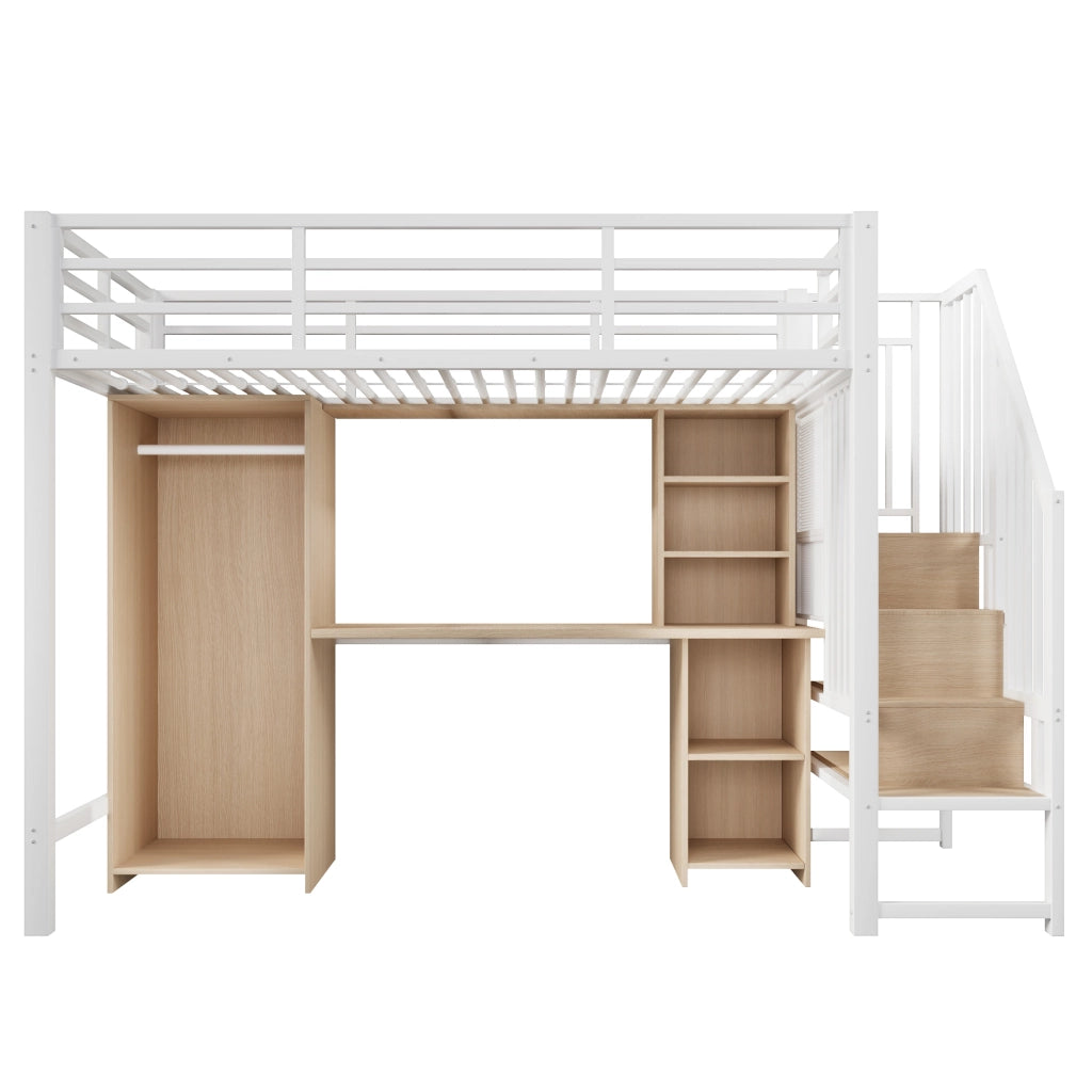 Letto a Soppalco con Scrivania, Armadio e Contenitore ¨C MINIMAL ¨C Bianco 90x200