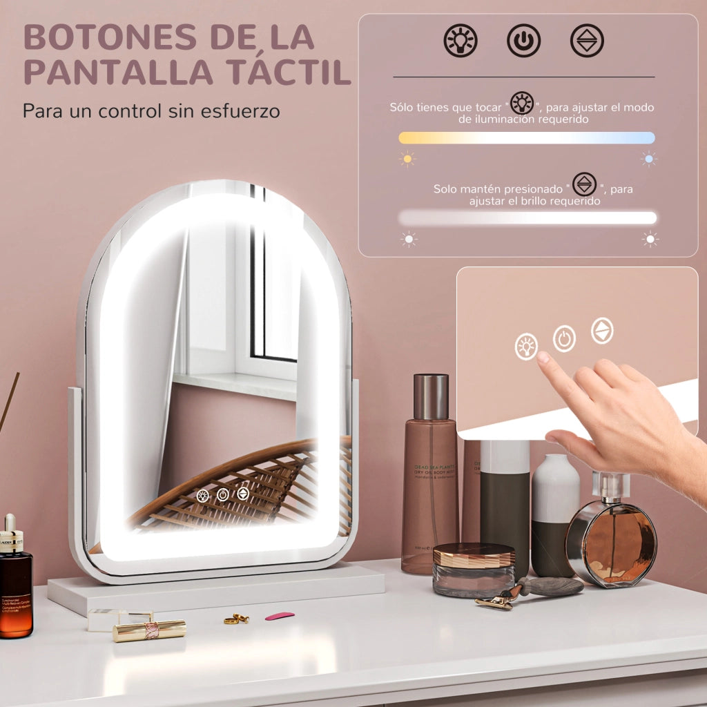 Specchio Trucco con Luce LED Regolabile ¨C zephmum ¨C Bianco 33x12x44,5 cm